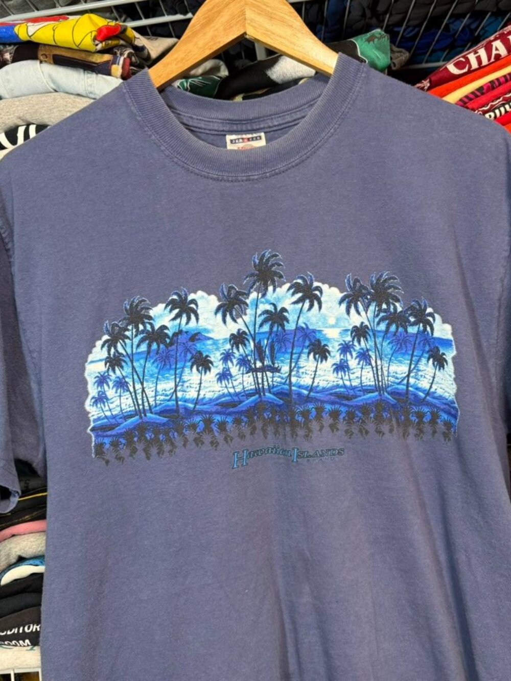 Y2K Hawaiian islands tropical graphic t shirt navy